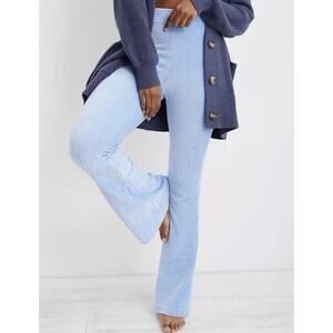Aerie Womens Groove-On Velour High Waisted Flare Pant Blue Lion Size Small